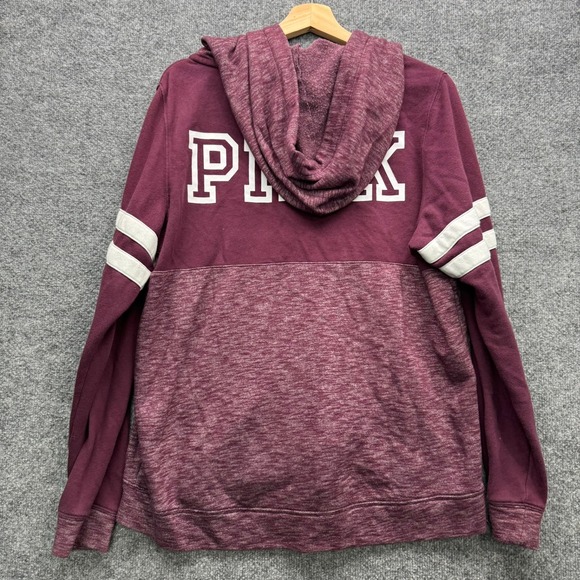 PINK Victoria's Secret Full Zip Hoodie Women's L Burgundy Heathered Love Pink - Picture 9 of 12